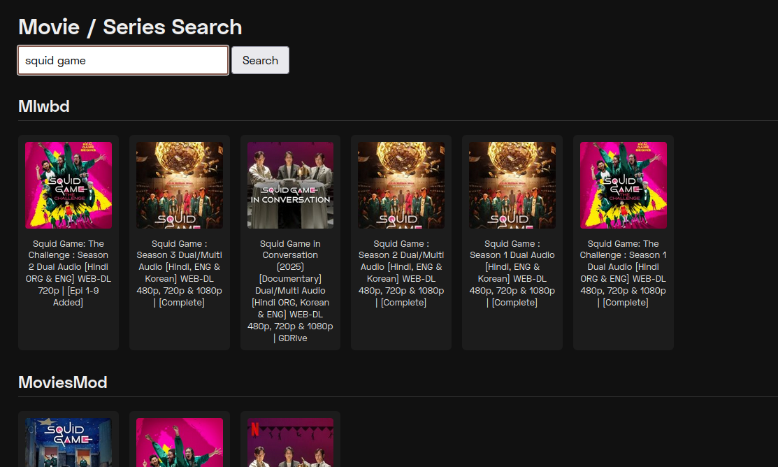 MultiScraperSearch home screen